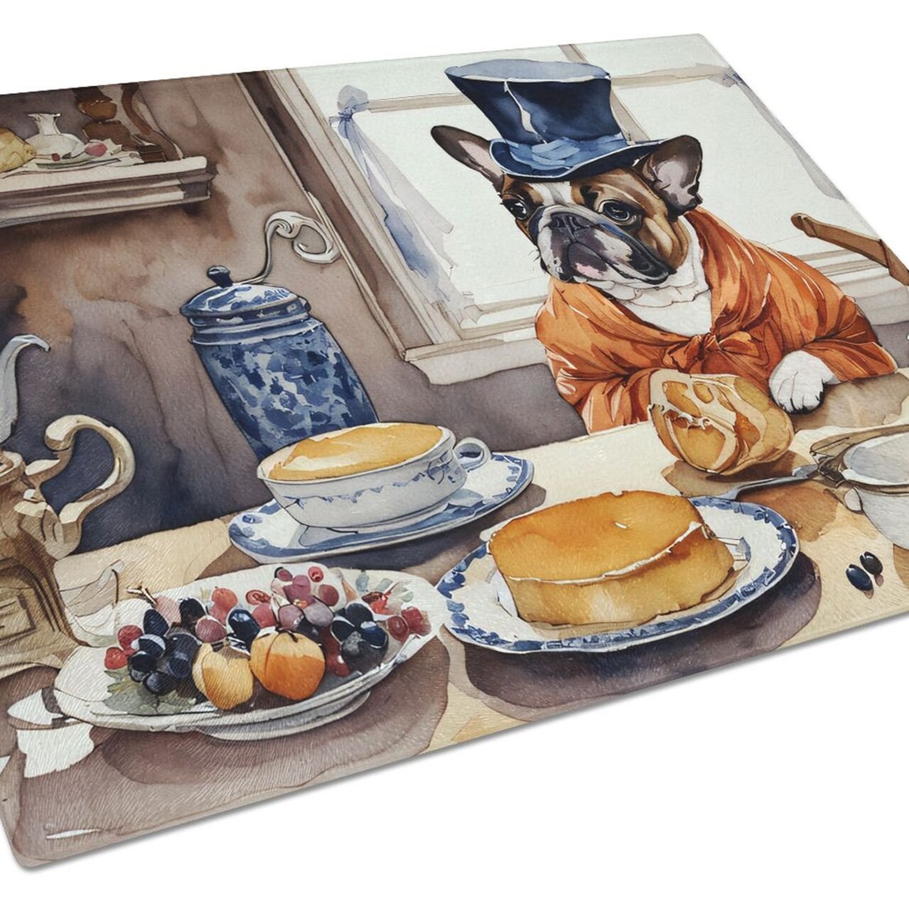 Edge Collections - 15" x 12" - Multicolor - French Bulldog Decorative Glass Cutting Board - 1 Piece